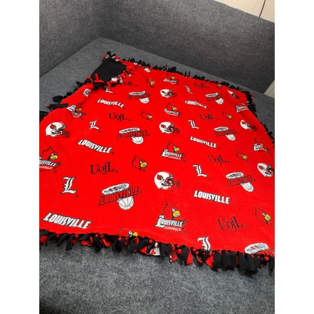 Louisville Cardinals NCAA Fleece Tie Blanket Red Black OS Gameday Tailgate Fan